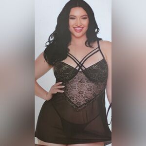 Fantasy Lingerie CURVE Plus Size black chemise with g-string panty. NWT 3X/4X